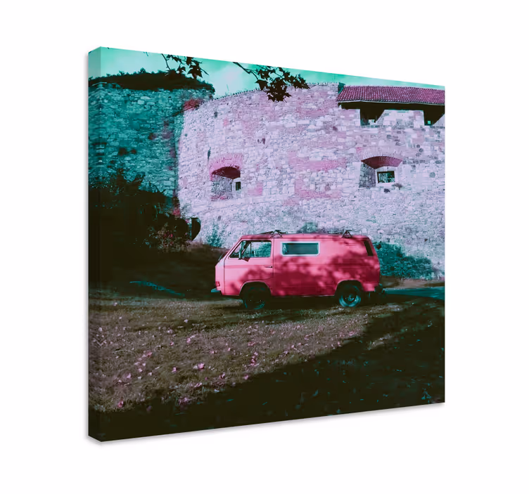Alfabet lerretsbilde vintage rosa varebil - Tenstickers