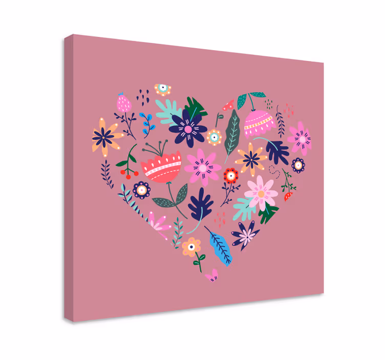 Blomst lerretsbilde hjerteblomsterarrangement - Tenstickers