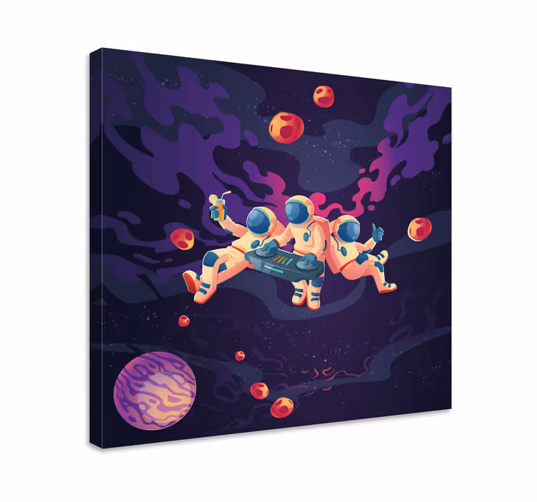 Videospill lerretstrykk astronauter spiller sammen - Tenstickers