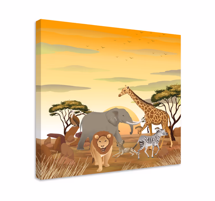 Elefant lerretsbilde savanne dyreliv scene - Tenstickers