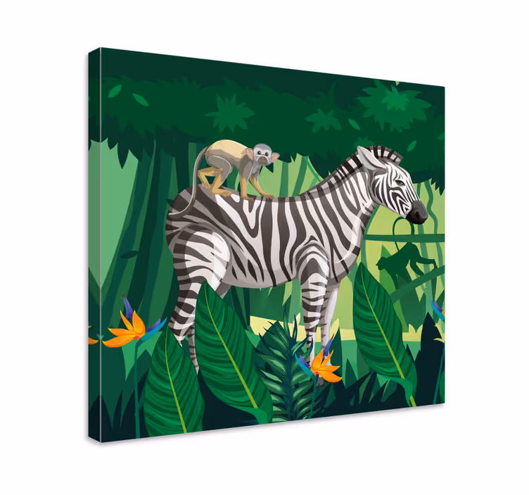 Dyr lerretsbilde zebra med ape - Tenstickers