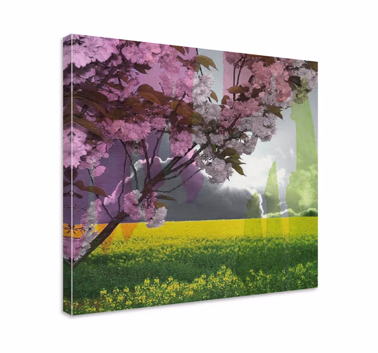 Blomst lerretsbilde blomstrende blomsterscene - Tenstickers