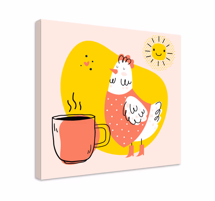 Vintage kylling med kopp lerretsbilde fugler - Tenstickers