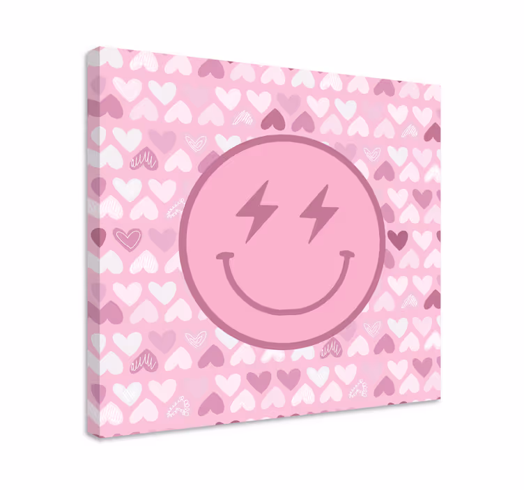 Rosa lyn smiley ansikt lerretsbilde moderne - Tenstickers