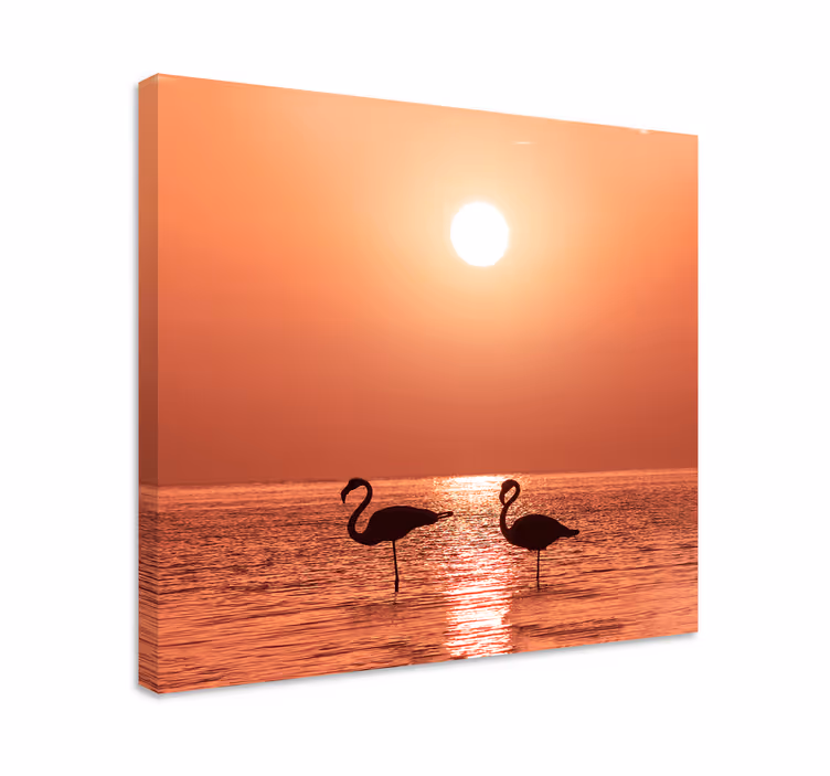 Fugle lerretsbilde flamingoer ved solnedgang - Tenstickers