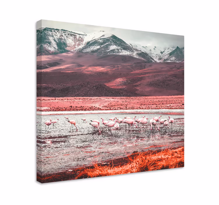 Fugle lerretsbilde flamingoer ved vannet - Tenstickers