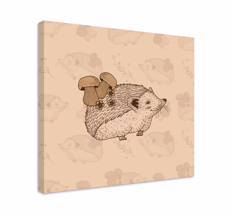 Beige pinnsvin med sopp dyr lerretsbilde - Tenstickers
