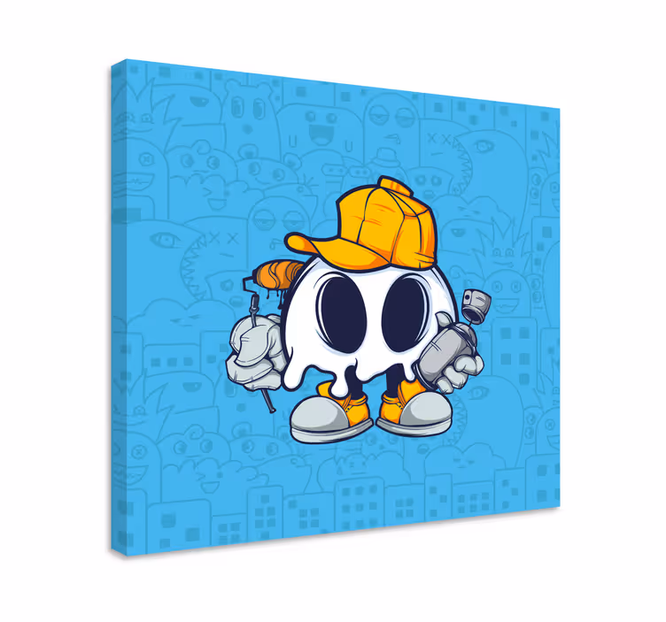 Skull cool kid graffiti tegneserie lerretsbilde moderne - Tenstickers