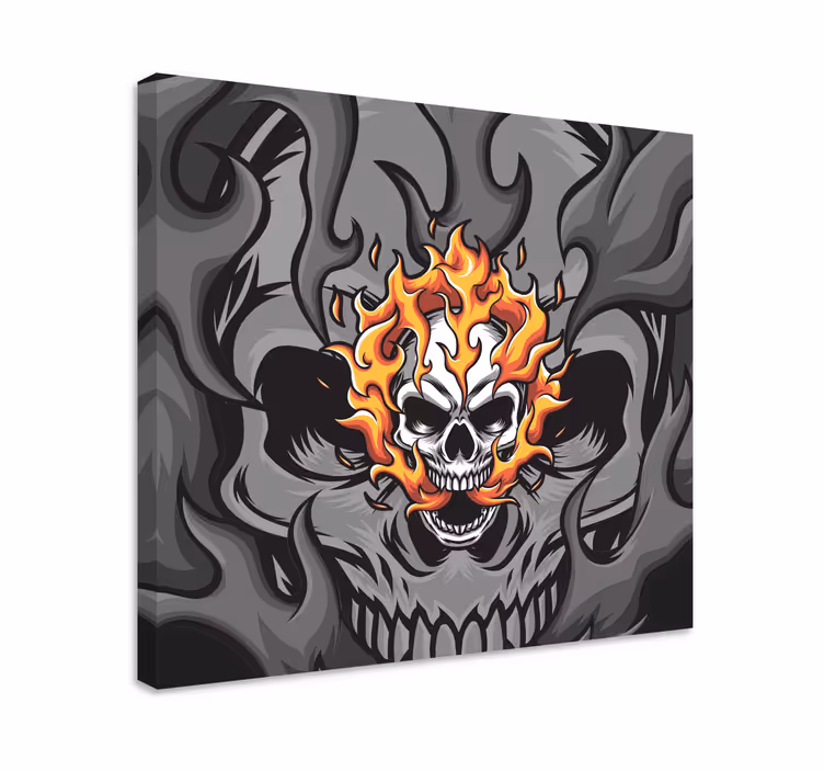 Lerretsbilde tekster hodeskalle med flammer - Tenstickers