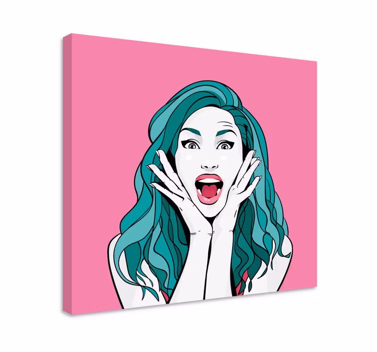 Kvinne som skriker pop art -stil lerretsbilde moderne - Tenstickers