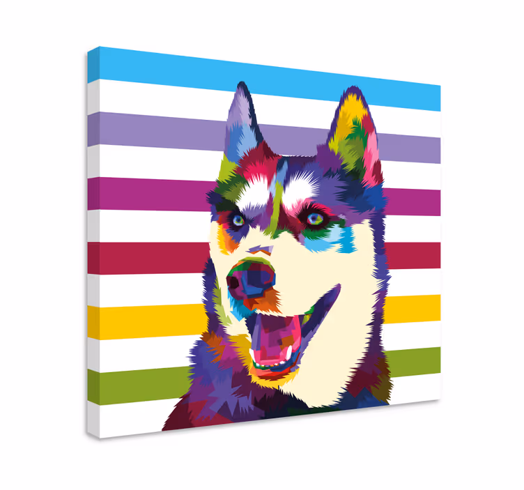 Hunde lerretsbilde fargerikt portrett av husky - Tenstickers