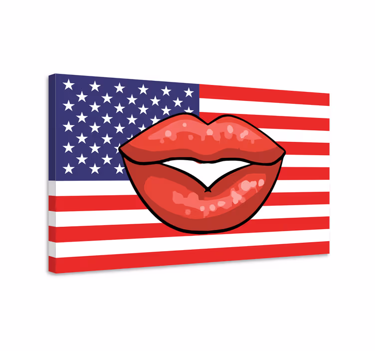 Amerikansk flagg og lepper pop art lerretsbilde moderne - Tenstickers