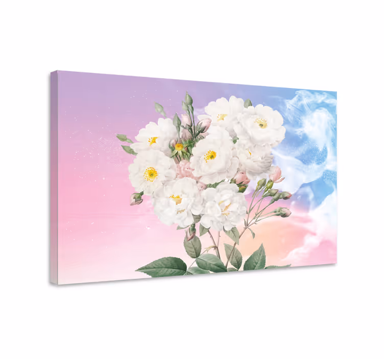 Blomst lerretsbilde hvit blomsterbukett - Tenstickers