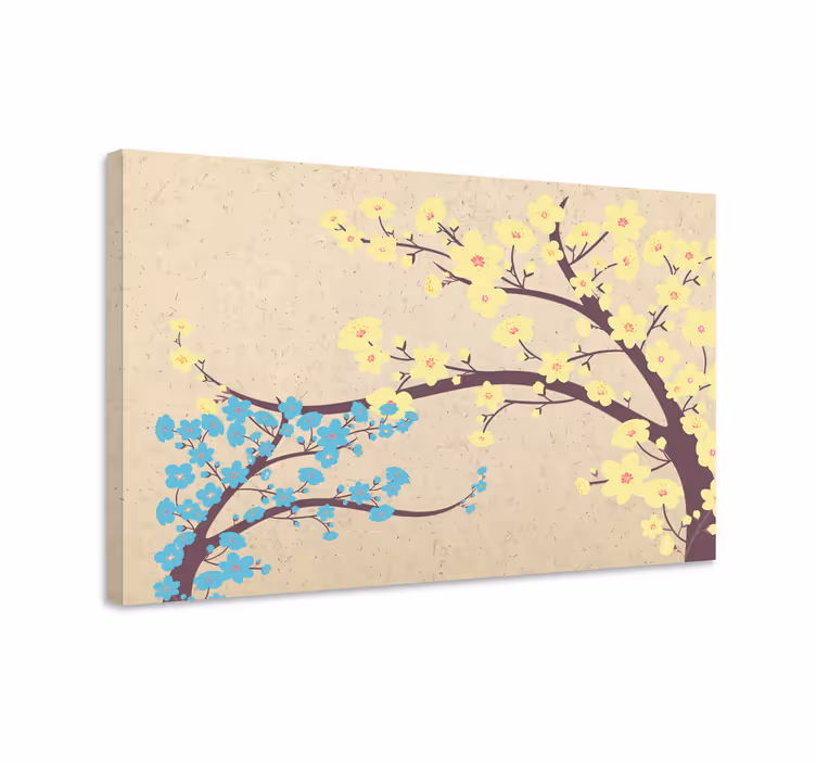 Blomst lerretsbilde med blomstrende grener - Tenstickers