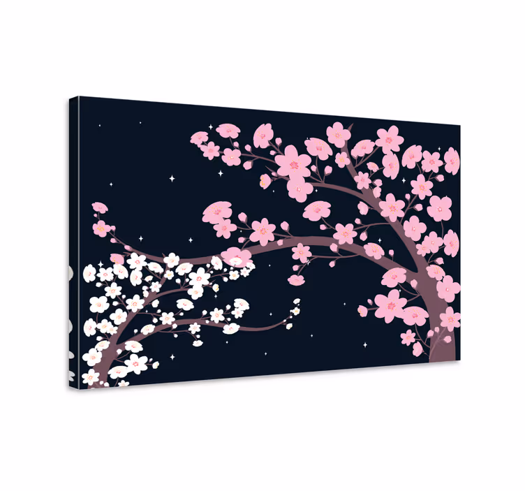 Rosa og hvite blomster fantasi natt lerretsbilde 3d - Tenstickers
