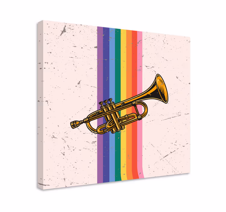Lerretsbilde musikal trompet med linjer - Tenstickers