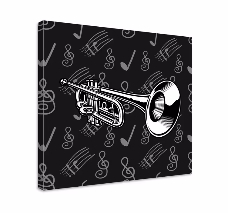 Svart og hvit trompet illustrasjon lerretsbilde musikal - Tenstickers