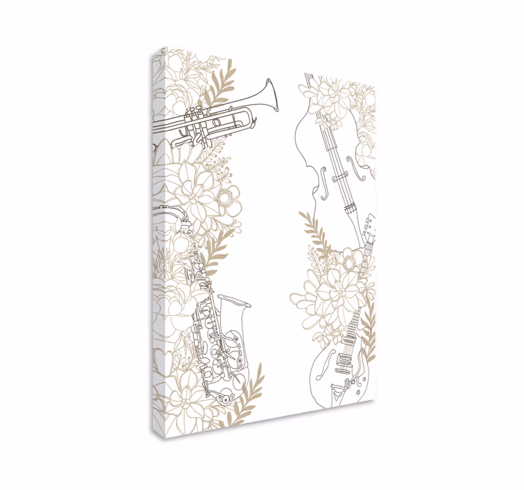 Lerretsbilde musikal med blomster og instrumenter - Tenstickers