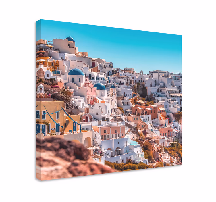 Santorini naturskjønn utsikt byer lerretsbilde - Tenstickers