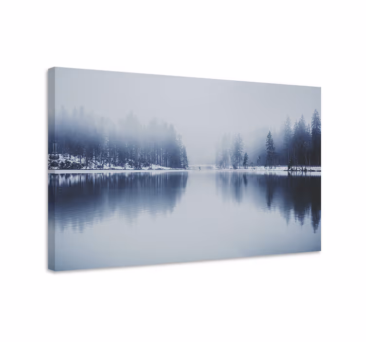 Landskaps lerretsbilde tåkete skog refleksjon - Tenstickers