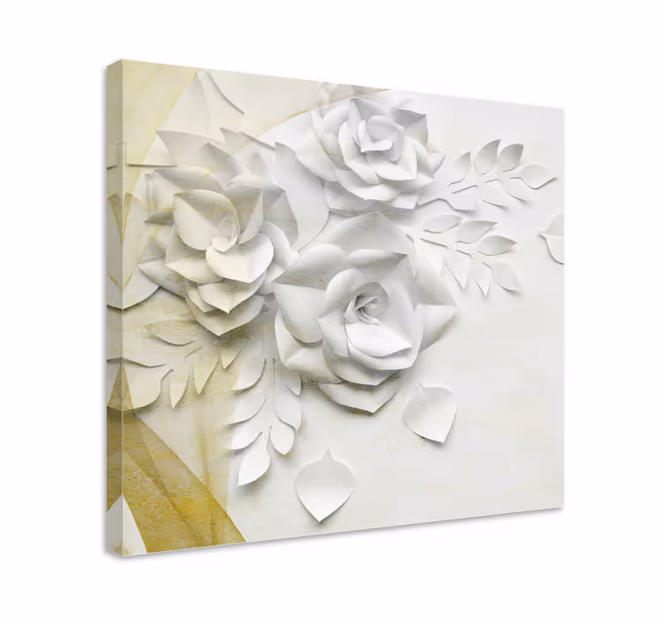 Elegante gyldne hvite blomster lerretsbilde 3d - Tenstickers