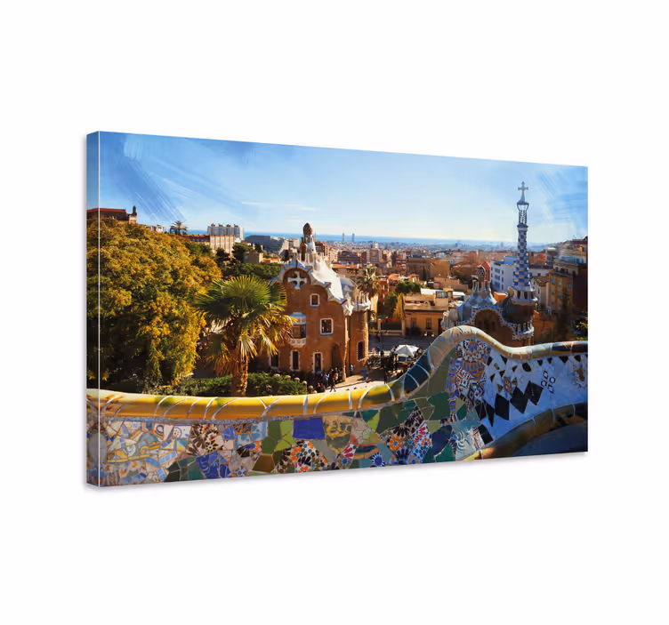 Barcelona mosaikkutsikt byer lerretsbilde - Tenstickers