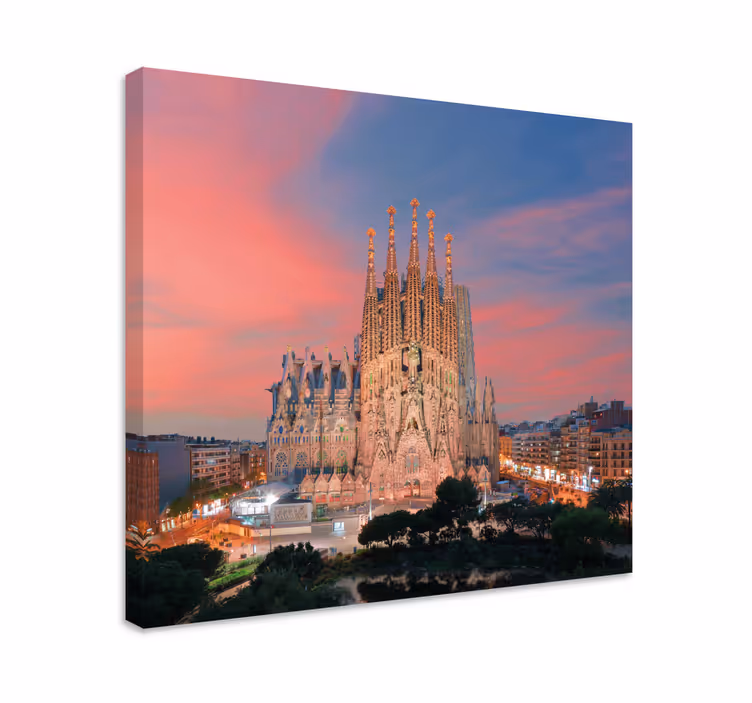 Sagrada familia solnedgang byer lerretsbilde - Tenstickers