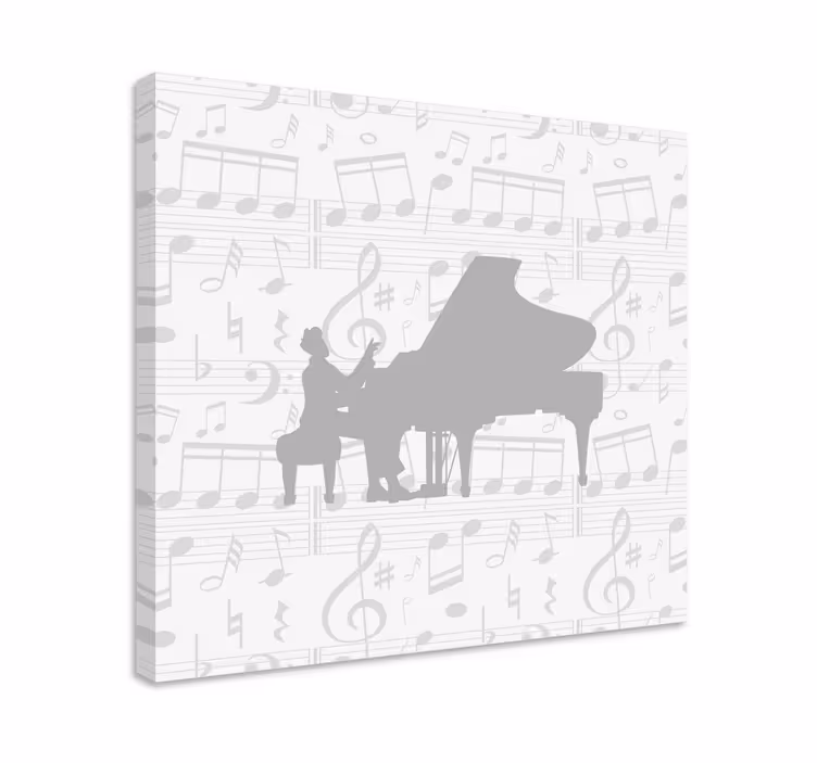 Lerretsbilde musikal piano melodier silhuett - Tenstickers