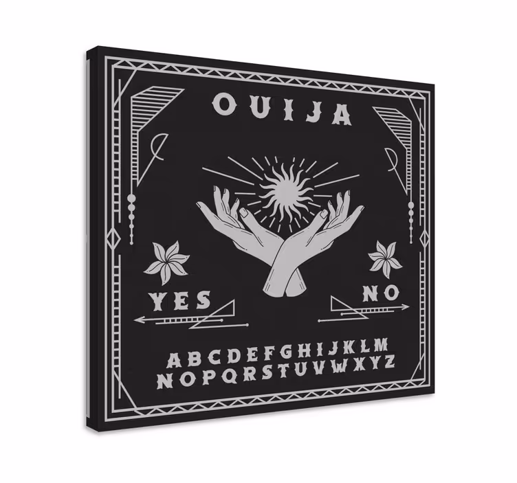Svart og hvitt ouija-brett lerretsbilde hus - Tenstickers