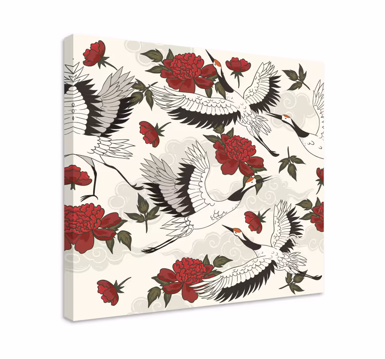 Lerretsbilde mandala traner og blomster - Tenstickers