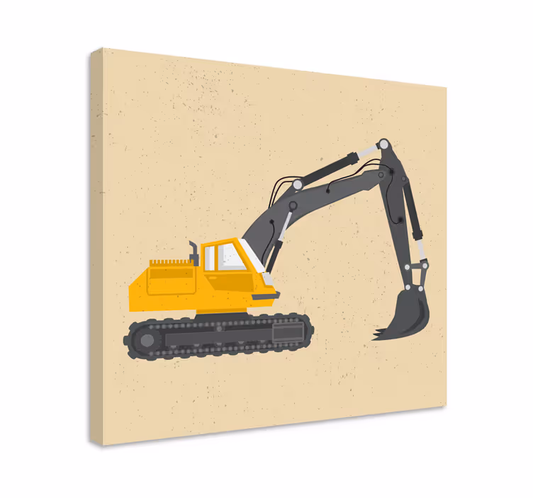 Gul gravemaskin tegning lerretsbilde spedbarn - Tenstickers