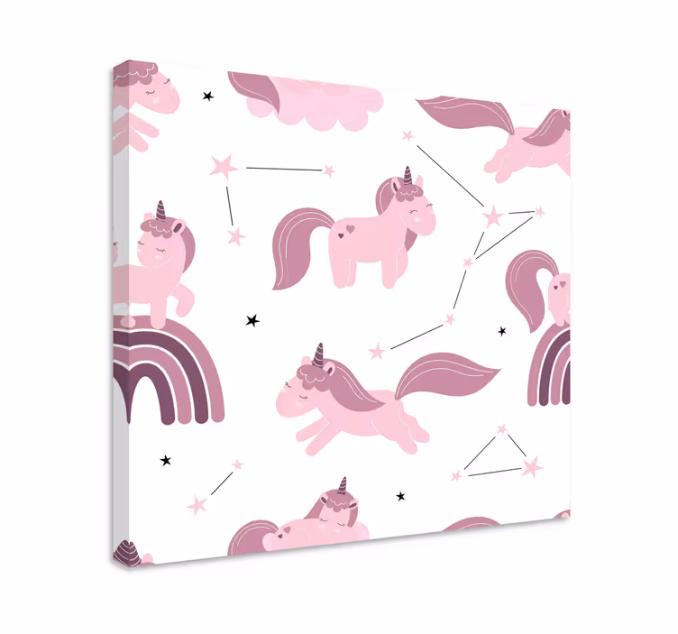 Rosa design med stjerner enhjørnings lerretsbilde - Tenstickers