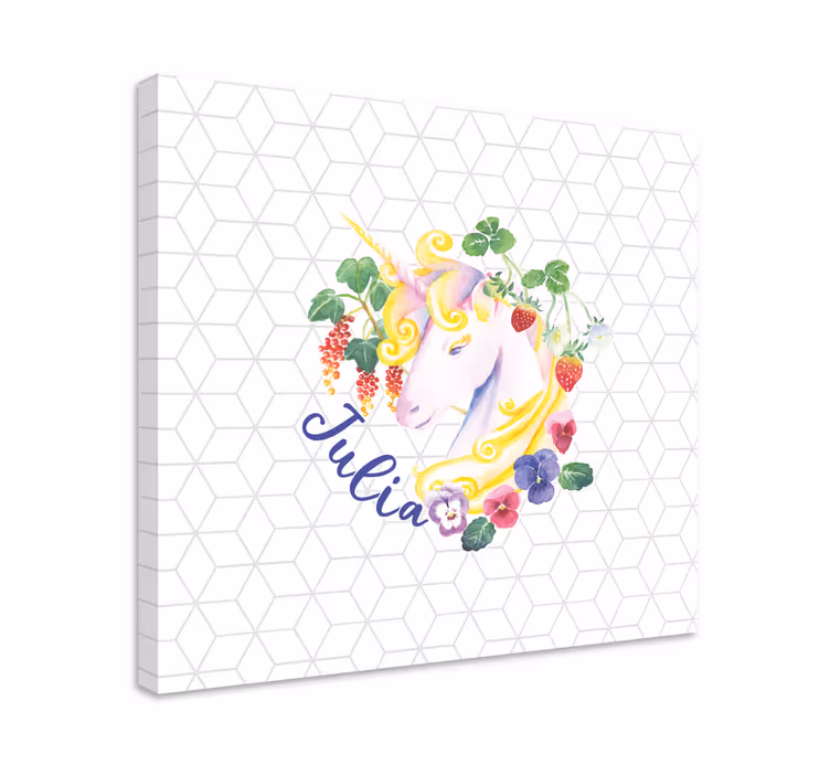 Enhjørnings lerretsbilde med blomsterdekorasjoner - Tenstickers