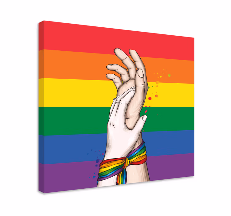 Menneskehender og lgbt-regnbuebånd lerretsbilde hus - Tenstickers
