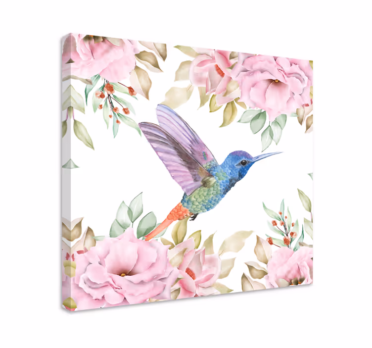 Fugle lerretsbilde kolibri blant roser - Tenstickers