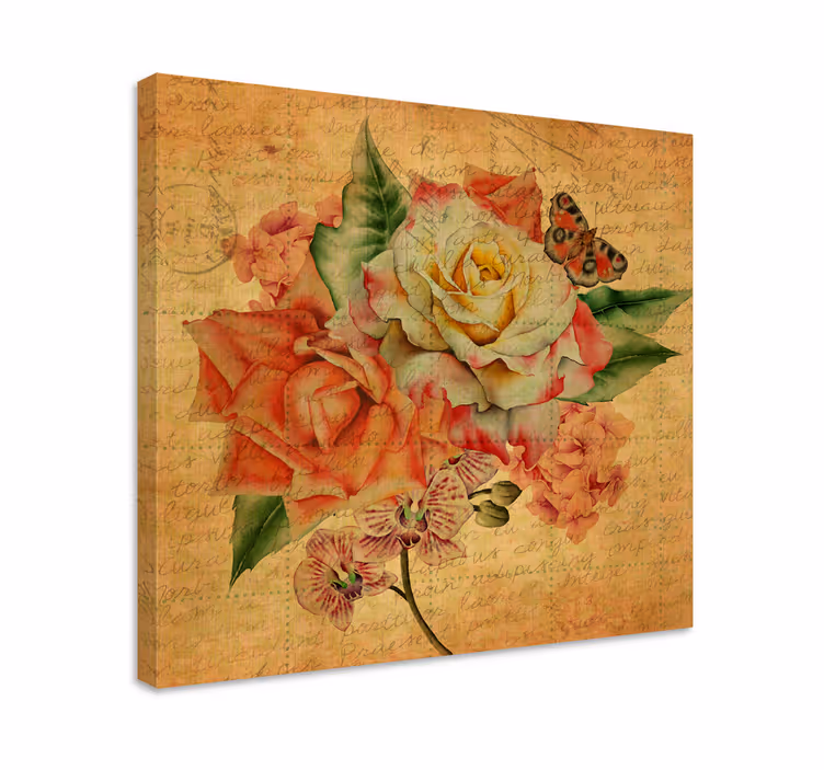 Rose med sommerfugl og skrifter lerretsbilde blomster - Tenstickers