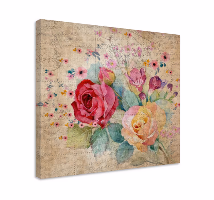 Flerfargede vintage blomster lerretsbilde blomster - Tenstickers