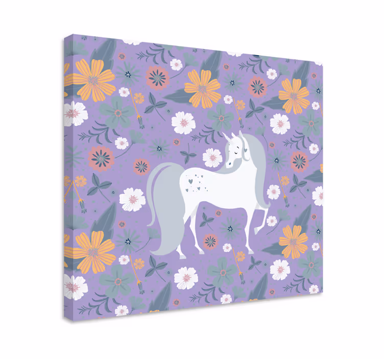 Elefant lerretsbilde med sjarmerende enhjørning blomster - Tenstickers