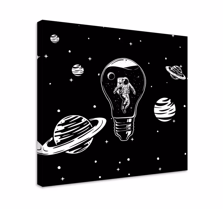 Illustrasjon av en astronaut i en lyspære lerretsbilde soverom - Tenstickers