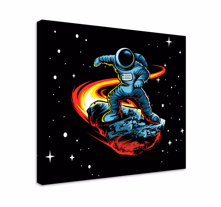 Astronaut surfing asteroid videospill lerretstrykk - Tenstickers