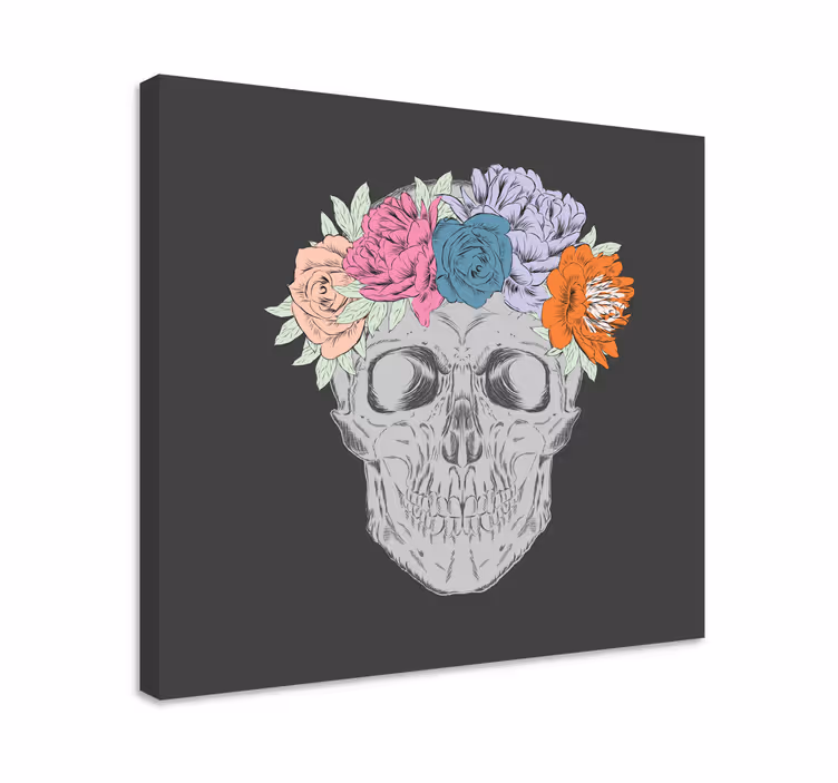 Blomst lerretsbilde med hodeskalle og blomster - Tenstickers