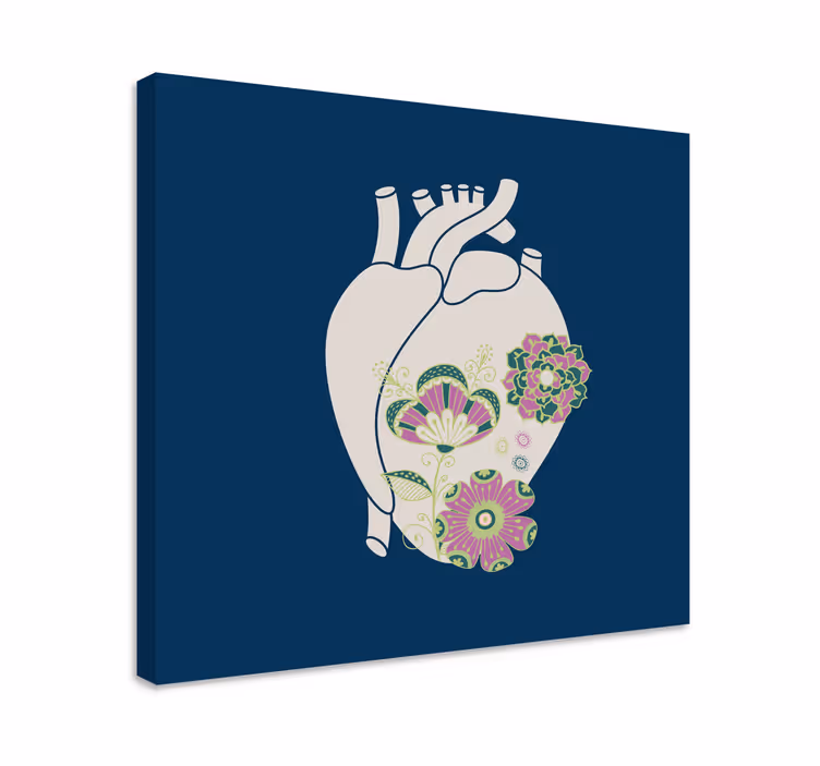 Anatomisk hjerte med røde blomster lerretsbilde blomster - Tenstickers