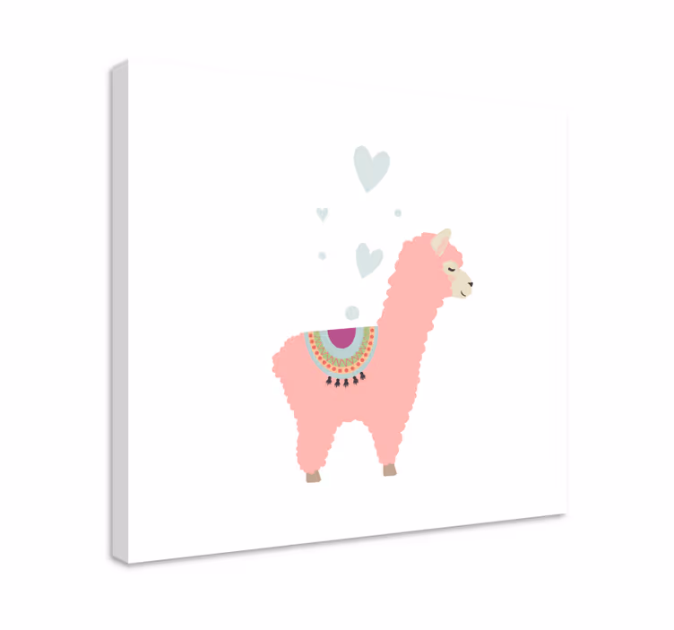 Baby rosa lama med hjerter dyr lerretsbilde - Tenstickers