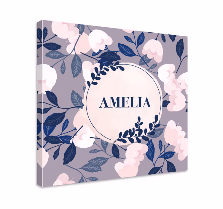 Blomst lerretsbilde med floral design og navn - Tenstickers