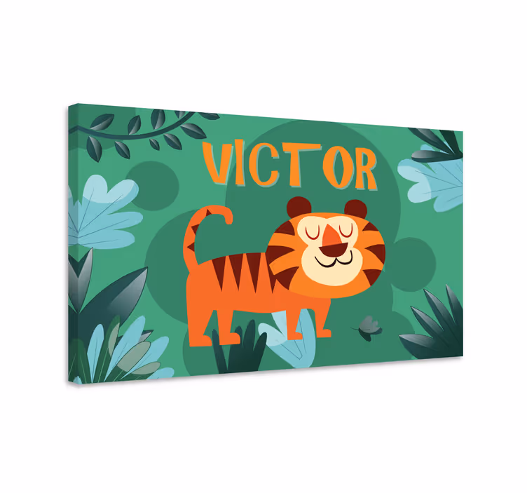 Søt tiger for gutt med navn lerretsbilde tilpasset - Tenstickers