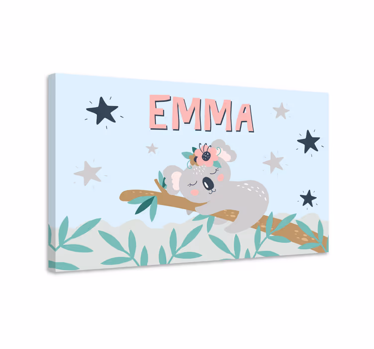 Søt koala for jente med navn lerretsbilde tilpasset - Tenstickers