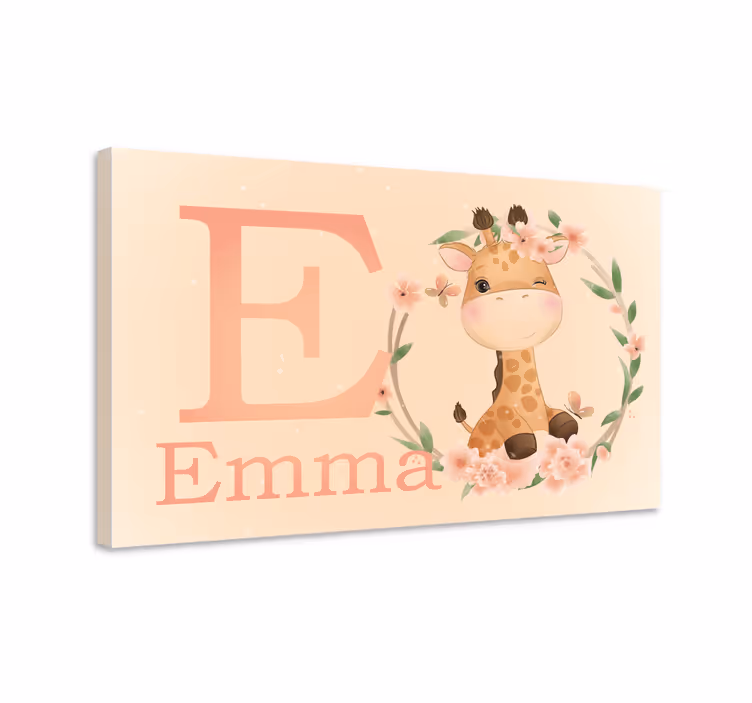 Sjiraff med floral initial Lerretstrykk for barn - Tenstickers