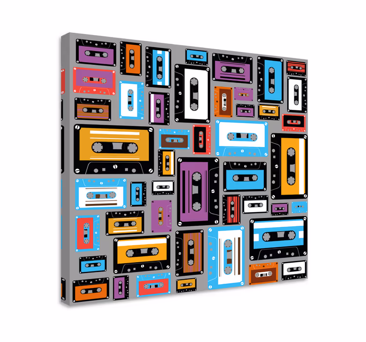 Retro 80-talls kassettbåndmønster lerretsbilde vintage - Tenstickers