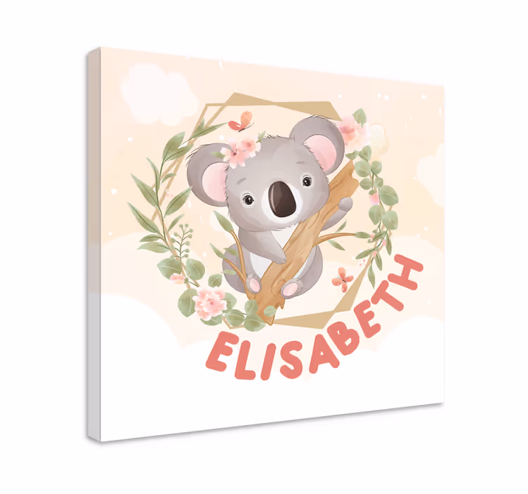 Søte dyr koala med navn lerretsbilde tilpasset - Tenstickers