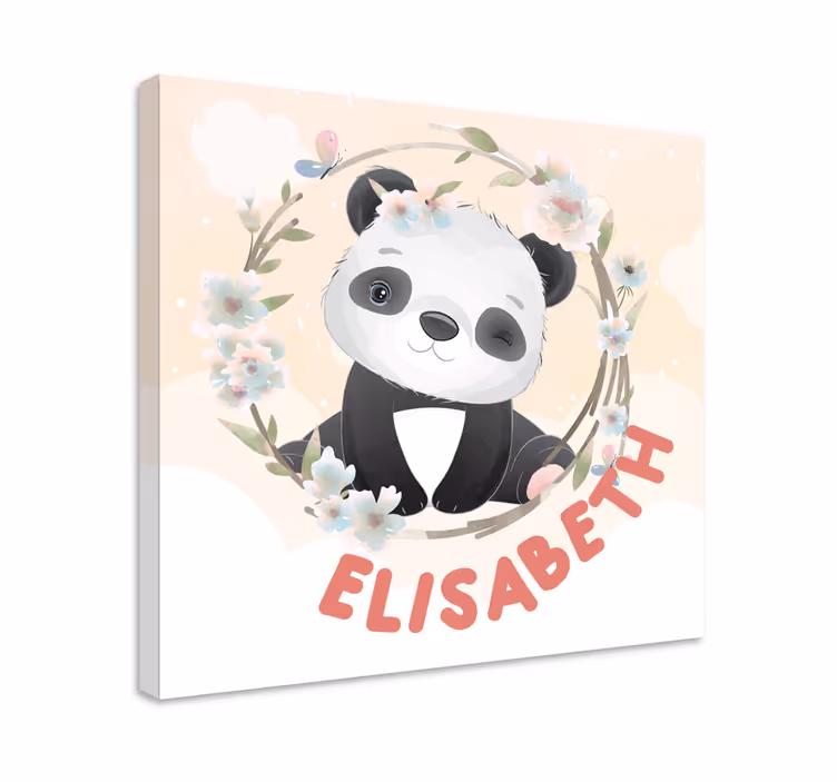 Søte dyr panda med navn lerretsbilde tilpasset - Tenstickers